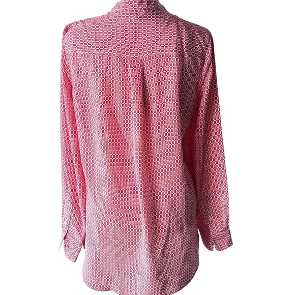 C. Wonder Women's 100% Silk  Pink Geometric Lightweight Button Down Blouse - Picture 5 of 9